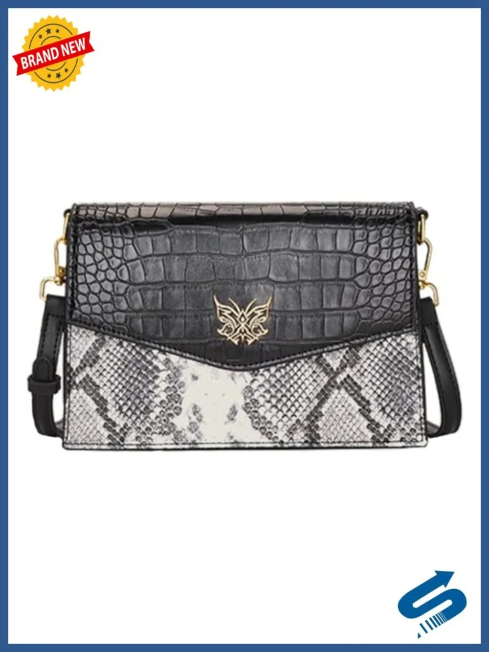 Women Leather Crossbody Purse Bags, Crocodile & Snake Printed Shoulder Bag,